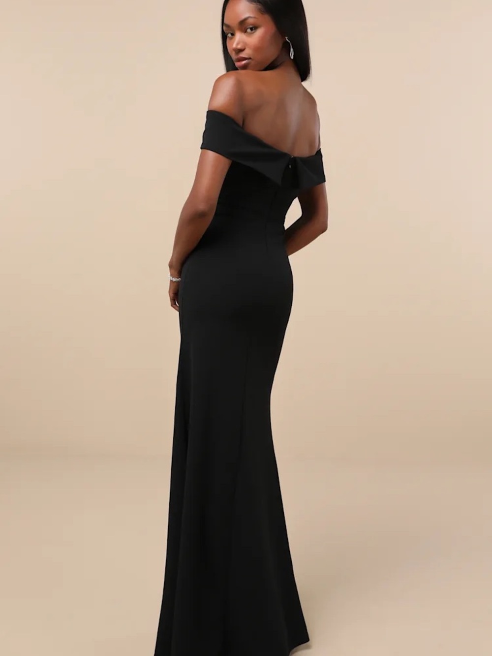 Lulu's Black Off-Shoulder Evening Gown with Thigh Slit - Picture 2 of 4